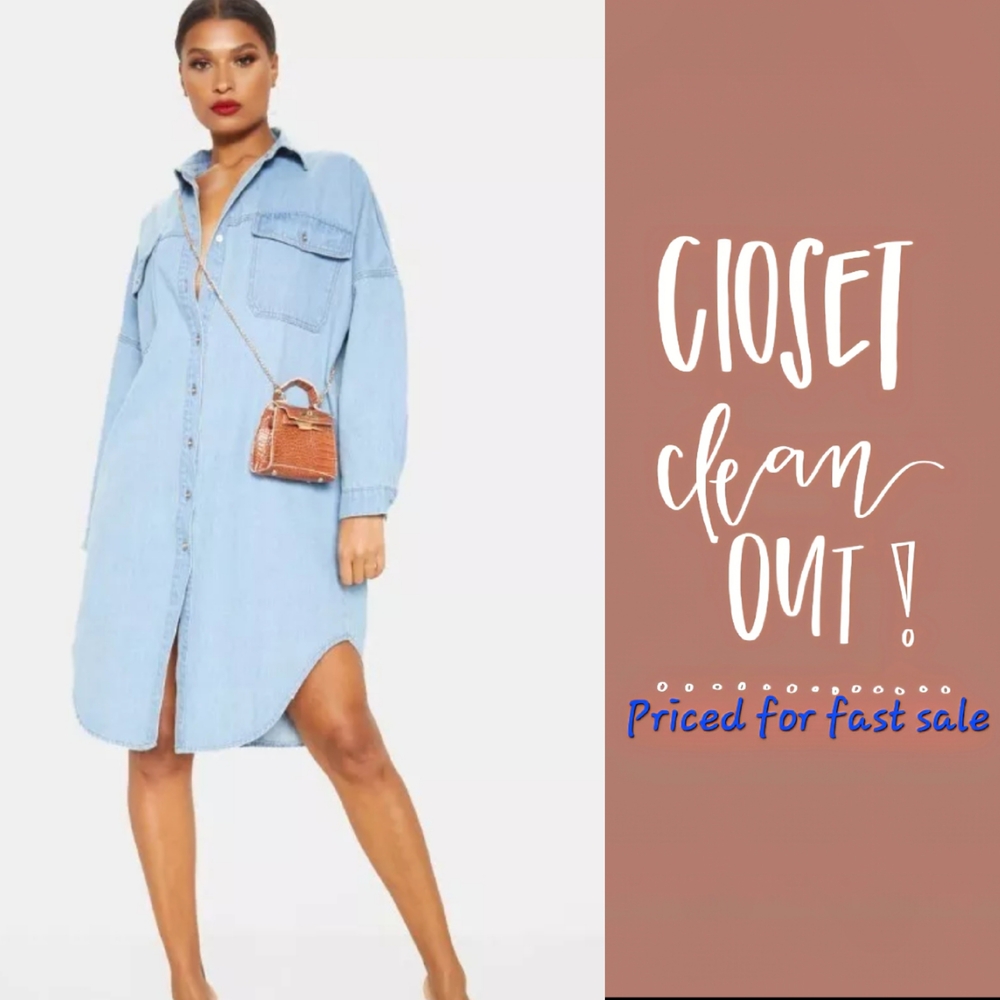 PrettyLittleThing Blue Asymmetrical Buttoned Dress